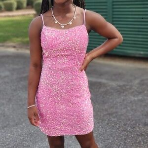 Venlian Pink sequined homecoming dress. Worn once. Size X-Small